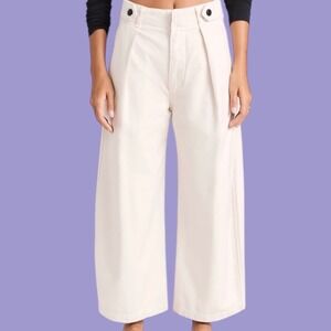Citizens of Humanity Payton Wide Leg Cropped Pants Cream Size 27 Pleated